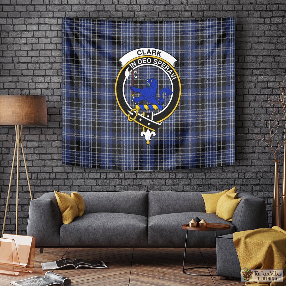 Tartan Vibes Clothing Clark (Lion) Tartan Tapestry Wall Hanging and Home Decor for Room with Family Crest