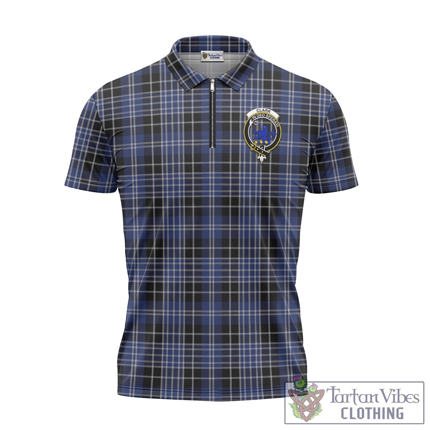 Tartan Vibes Clothing Clark (Lion) Tartan Zipper Polo Shirt with Family Crest