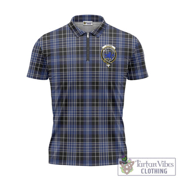 Clark (Lion) Tartan Zipper Polo Shirt with Family Crest