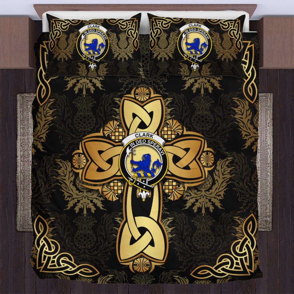 Clark (Lion) Clan Bedding Sets Gold Thistle Celtic Style US Bedding Set - Tartanvibesclothing