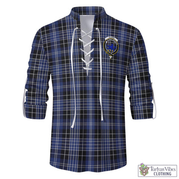 Clark (Lion) Tartan Men's Scottish Traditional Jacobite Ghillie Kilt Shirt with Family Crest