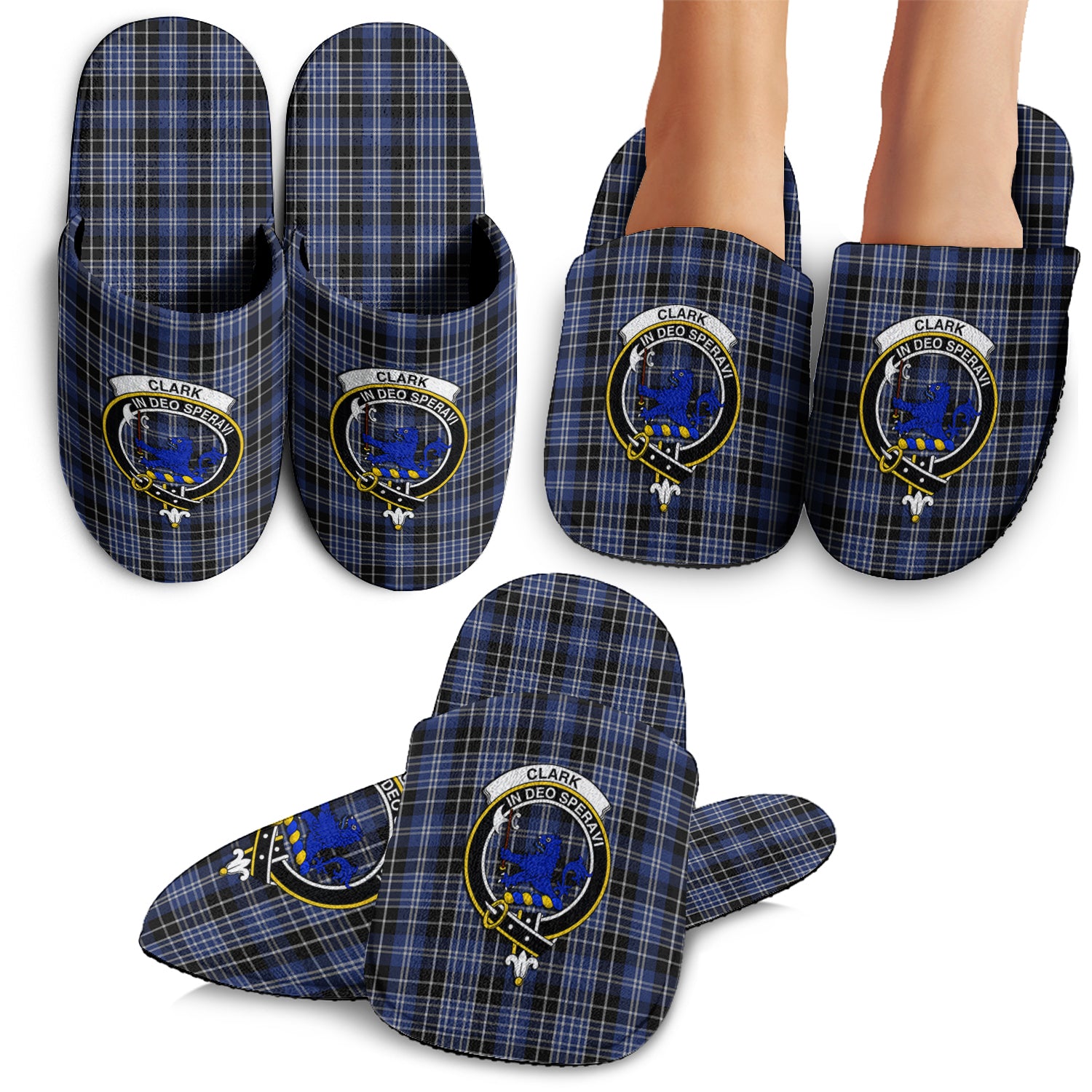 Clark (Lion) Tartan Home Slippers with Family Crest - Tartanvibesclothing