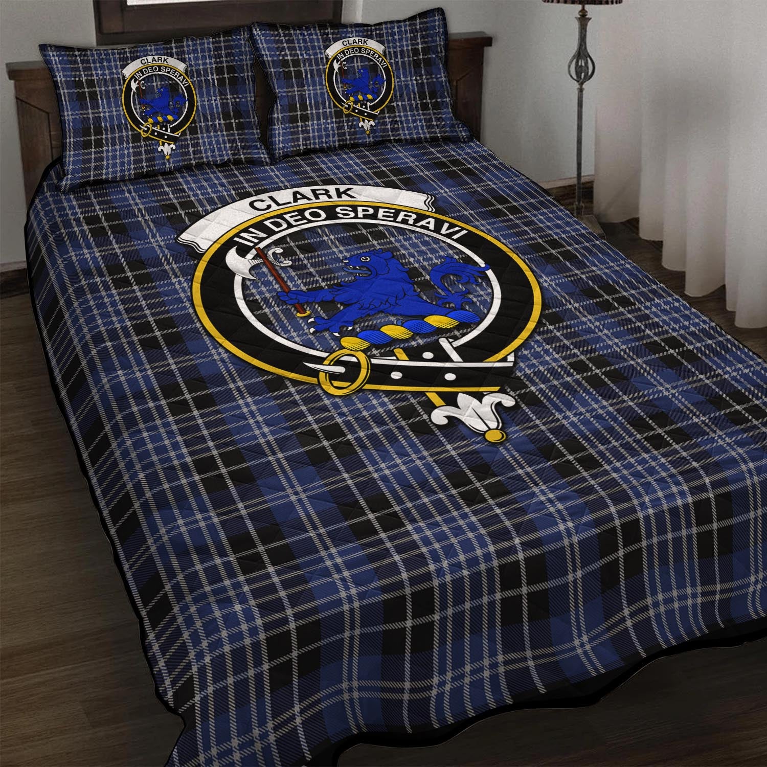 Clark (Lion) Tartan Quilt Bed Set with Family Crest - Tartan Vibes Clothing