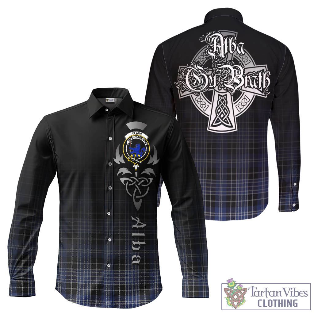 Tartan Vibes Clothing Clark (Lion) Tartan Long Sleeve Button Up Featuring Alba Gu Brath Family Crest Celtic Inspired