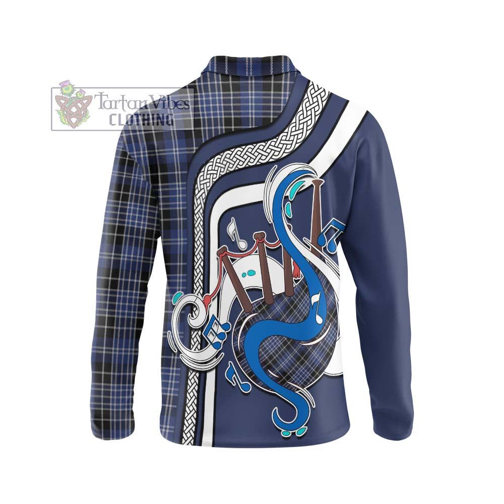 Tartan Vibes Clothing Clark (Lion) Tartan Long Sleeve Polo Shirt with Epic Bagpipe Style