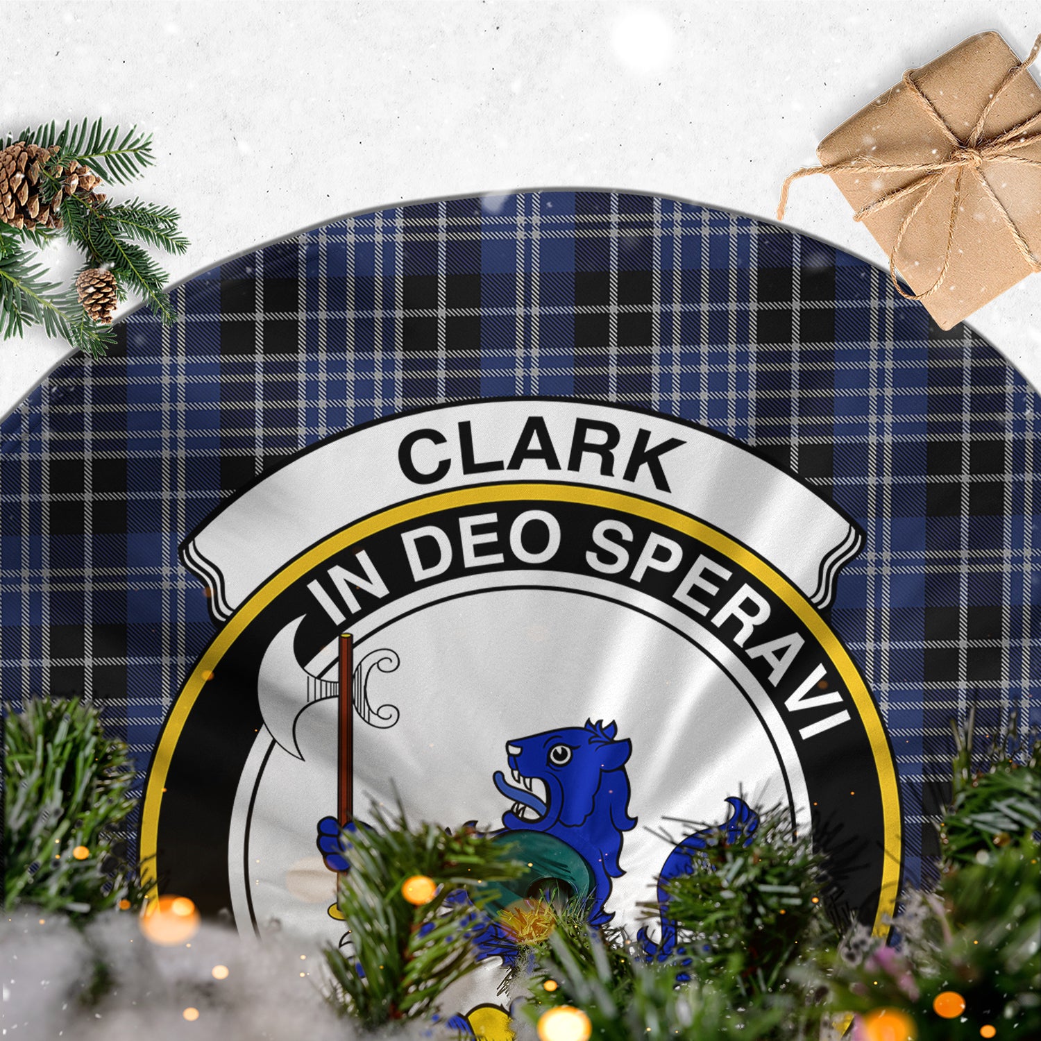 Clark (Lion) Tartan Christmas Tree Skirt with Family Crest - Tartanvibesclothing