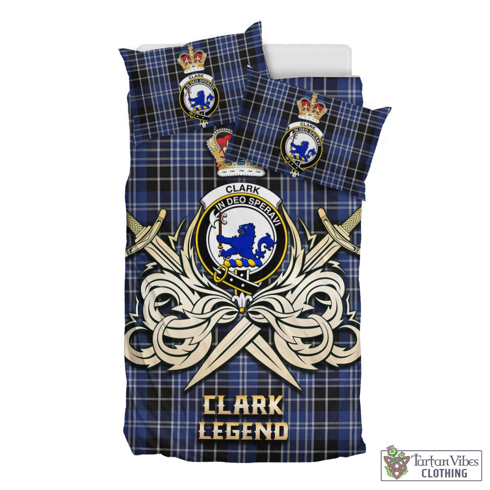 Tartan Vibes Clothing Clark (Lion) Tartan Bedding Set with Clan Crest and the Golden Sword of Courageous Legacy