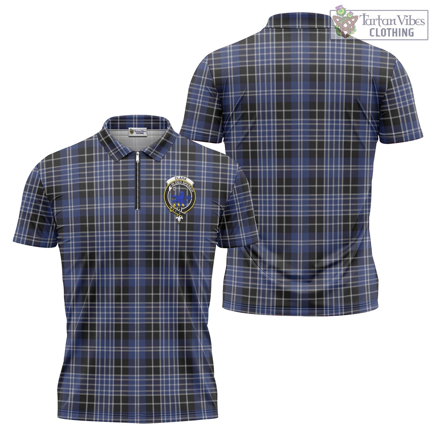 Tartan Vibes Clothing Clark (Lion) Tartan Zipper Polo Shirt with Family Crest