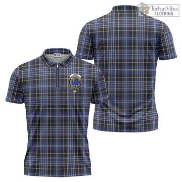 Clark (Lion) Tartan Zipper Polo Shirt with Family Crest