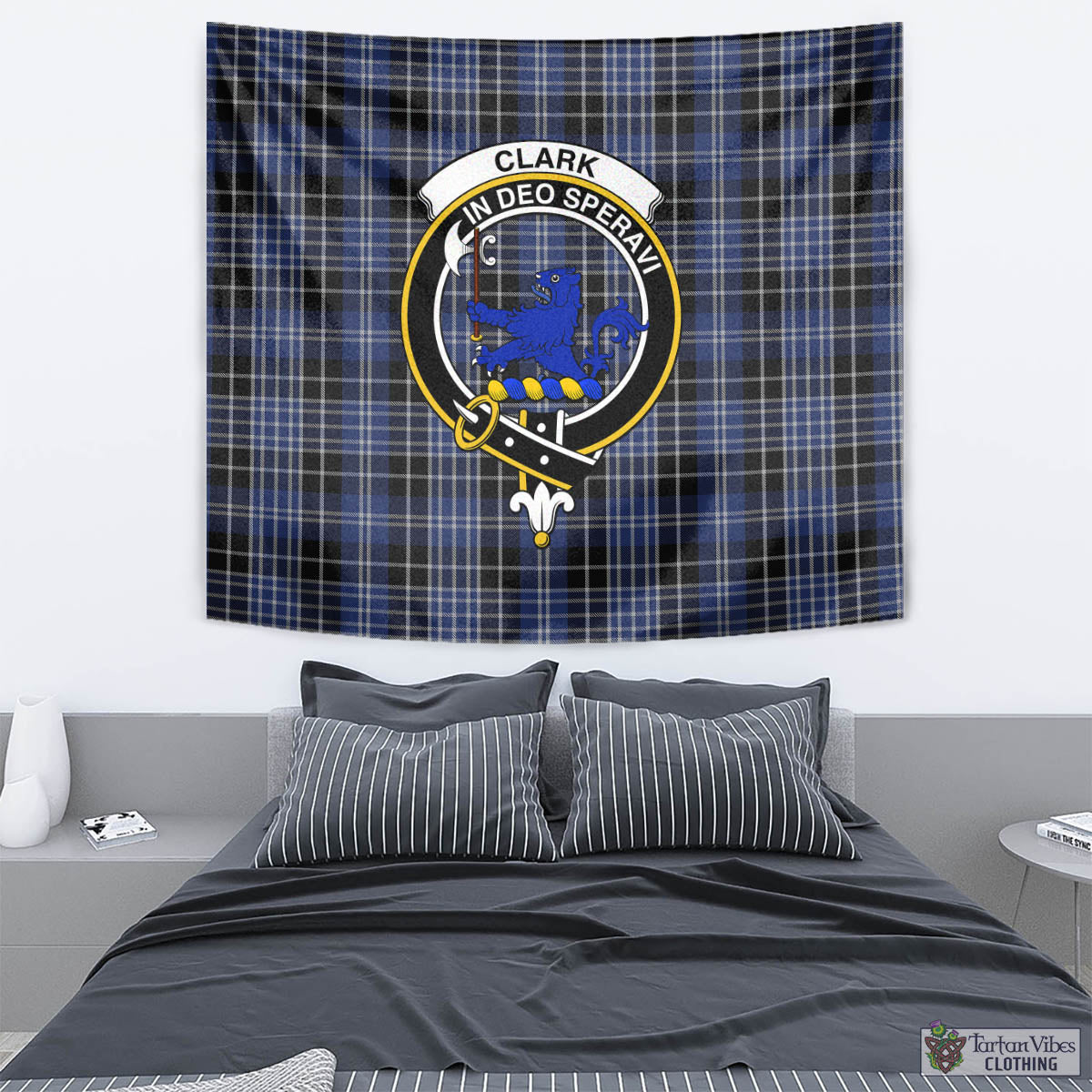 Tartan Vibes Clothing Clark (Lion) Tartan Tapestry Wall Hanging and Home Decor for Room with Family Crest