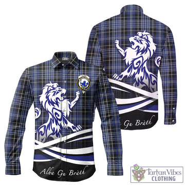 Clark (Lion) Tartan Long Sleeve Button Up Shirt with Alba Gu Brath Regal Lion Emblem