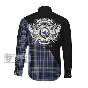 Clark (Lion) Tartan Long Sleeve Button Shirt with Family Crest and Military Logo Style