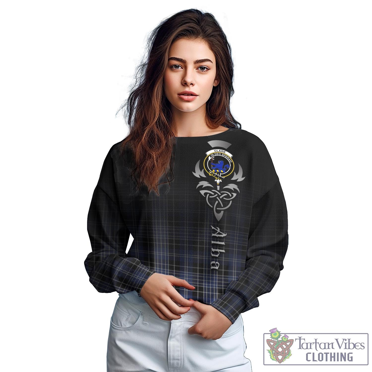 Tartan Vibes Clothing Clark (Lion) Tartan Sweatshirt Featuring Alba Gu Brath Family Crest Celtic Inspired