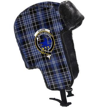 Clark (Lion) Tartan Winter Trapper Hat with Family Crest