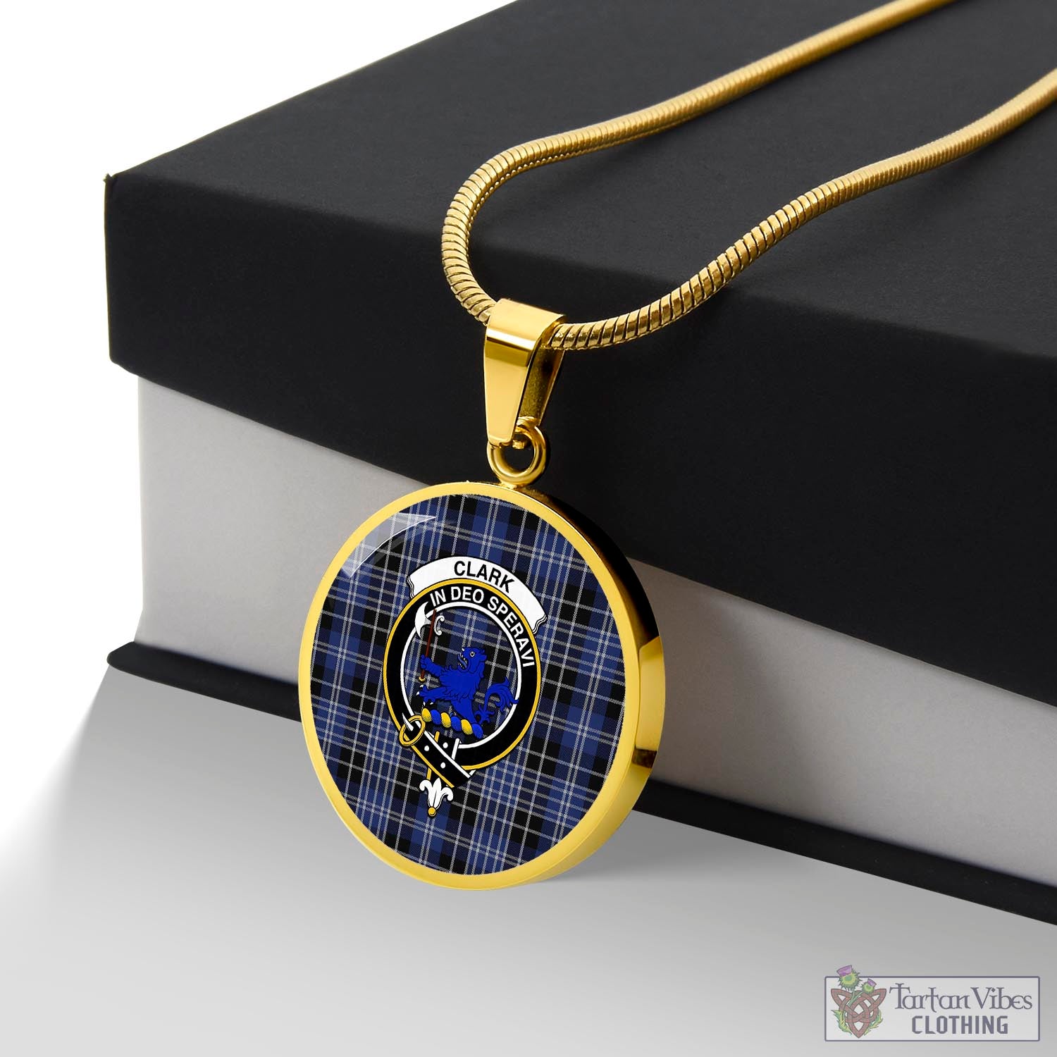 Tartan Vibes Clothing Clark (Lion) Tartan Circle Necklace with Family Crest