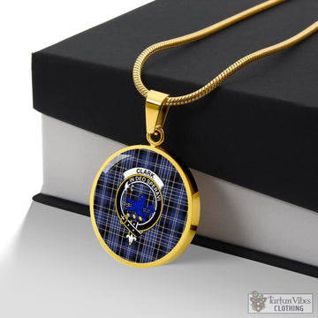 Clark (Lion) Tartan Circle Necklace with Family Crest