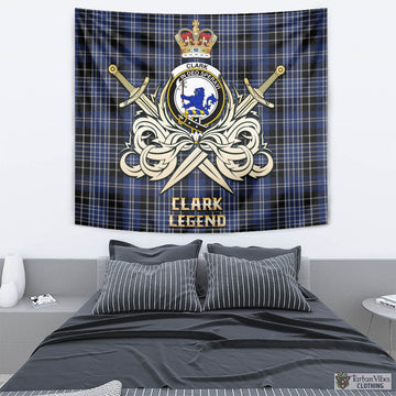 Clark (Lion) Tartan Tapestry with Clan Crest and the Golden Sword of Courageous Legacy