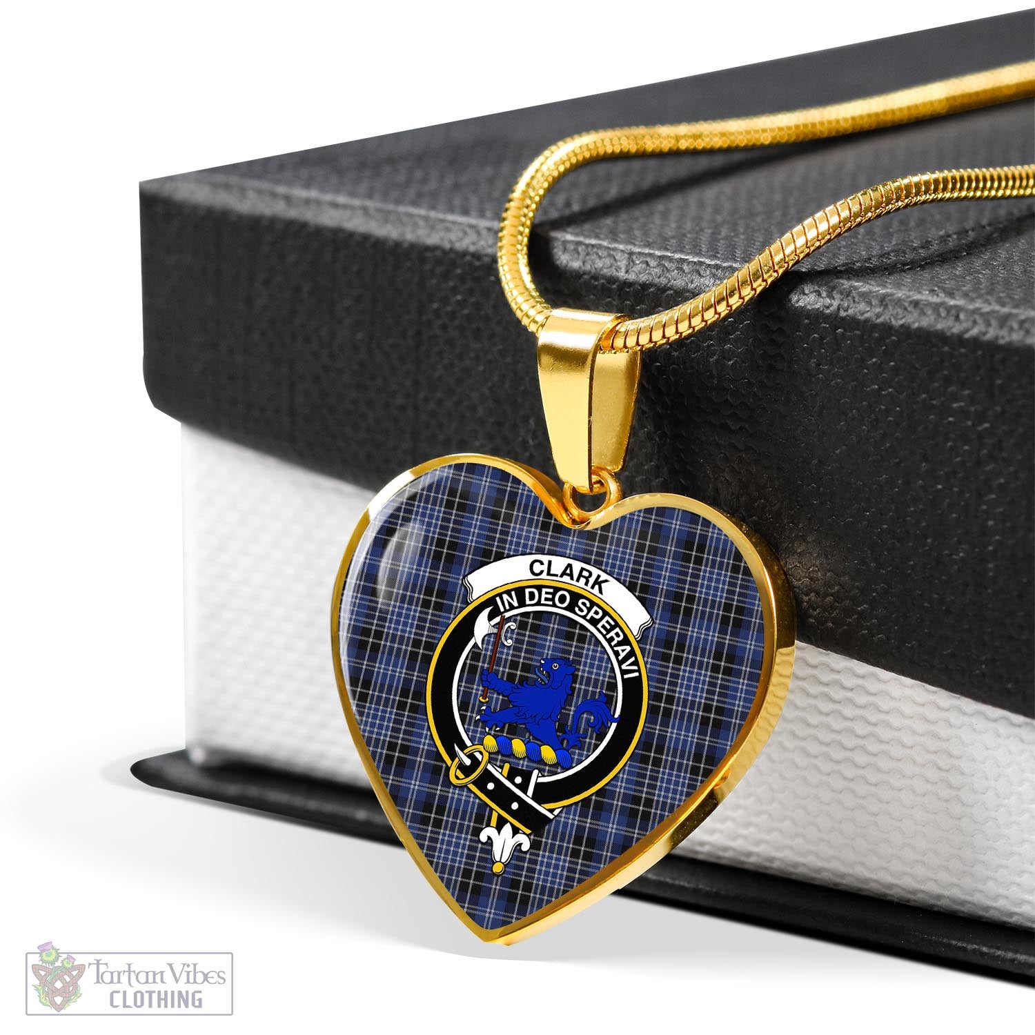 Tartan Vibes Clothing Clark (Lion) Tartan Heart Necklace with Family Crest