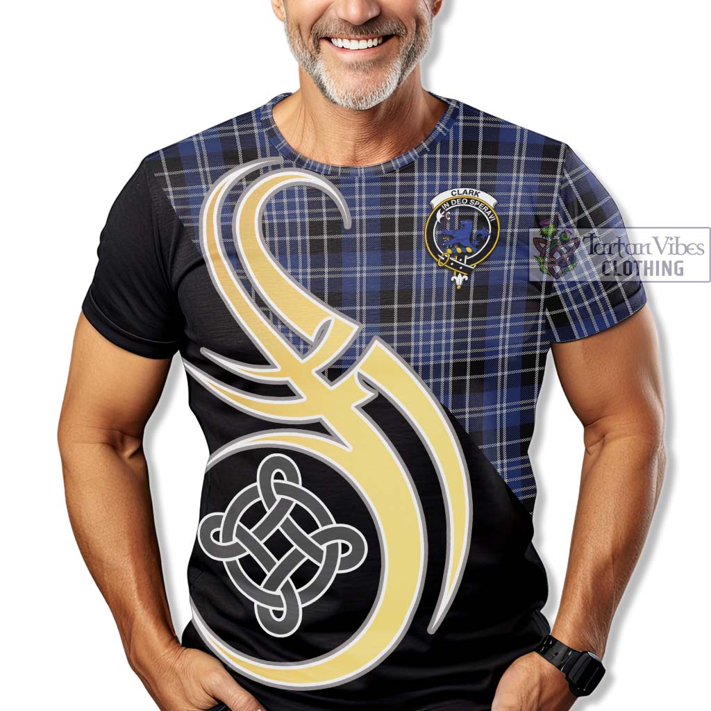 Tartan Vibes Clothing Clark (Lion) Tartan T-Shirt with Family Crest and Celtic Symbol Style