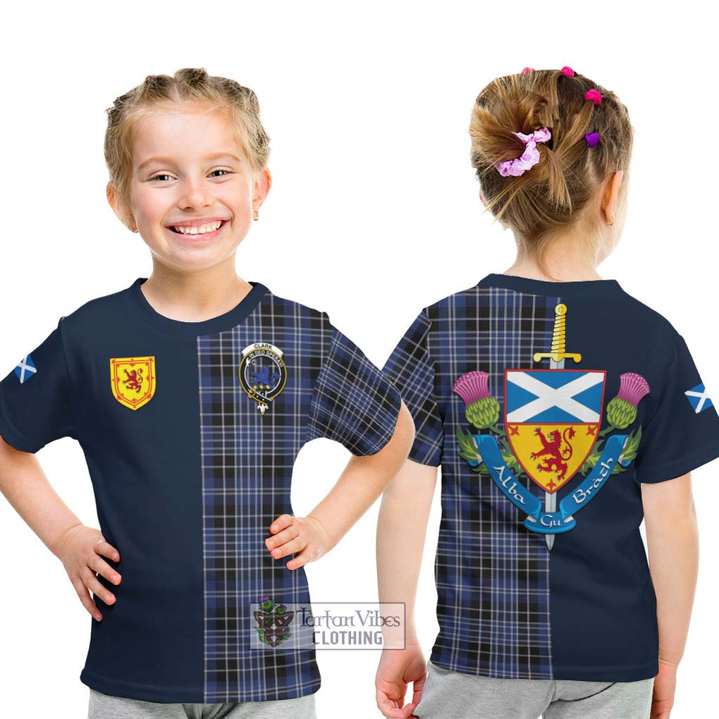 Tartan Vibes Clothing Clark (Lion) Tartan Kid T-Shirt with Scottish Lion Royal Arm Half Style