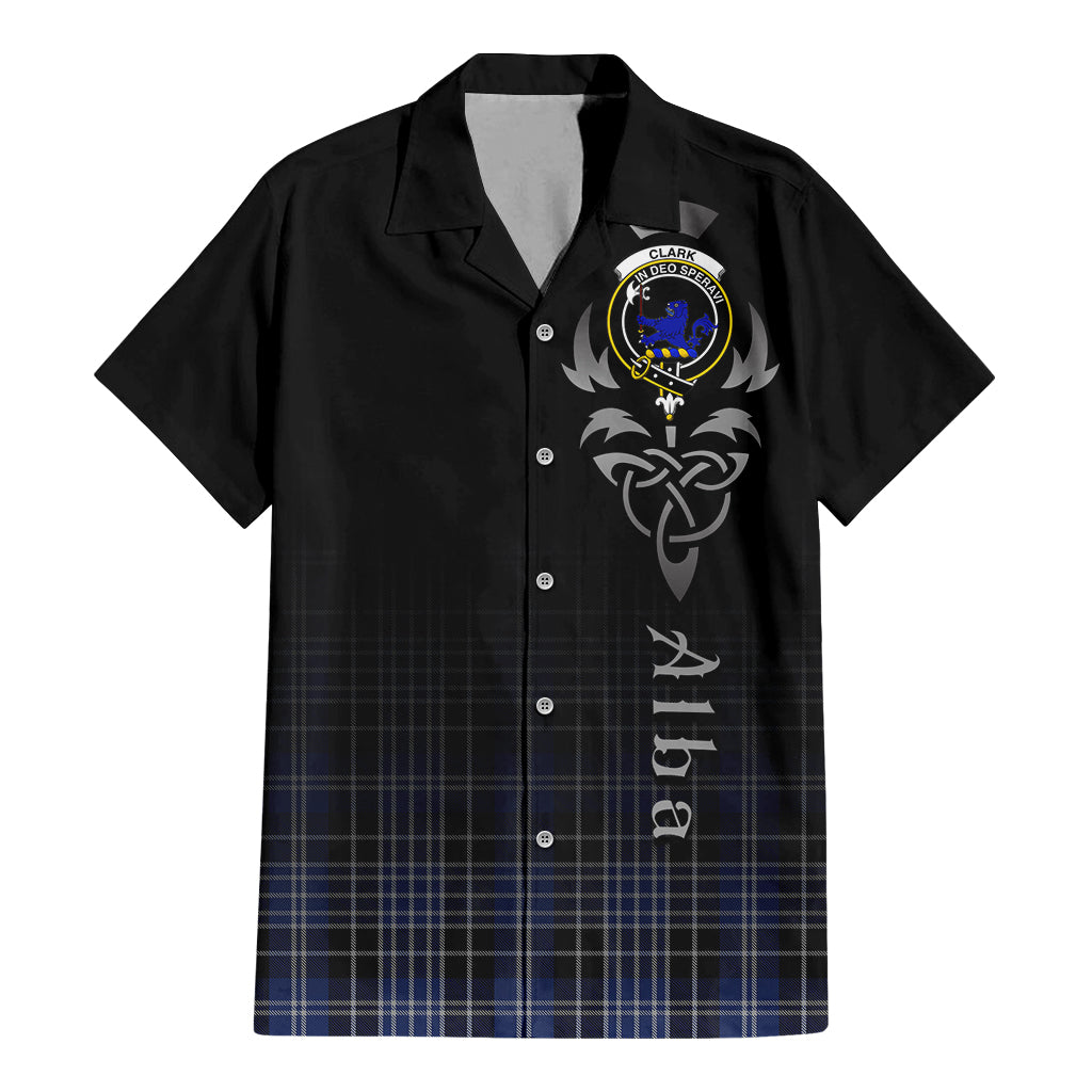 Tartan Vibes Clothing Clark (Lion) Tartan Short Sleeve Button Up Featuring Alba Gu Brath Family Crest Celtic Inspired