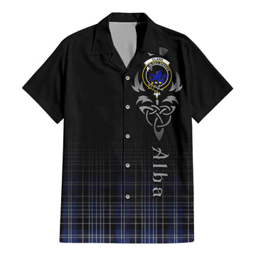 Clark (Lion) Tartan Short Sleeve Button Up Shirt Featuring Alba Gu Brath Family Crest Celtic Inspired