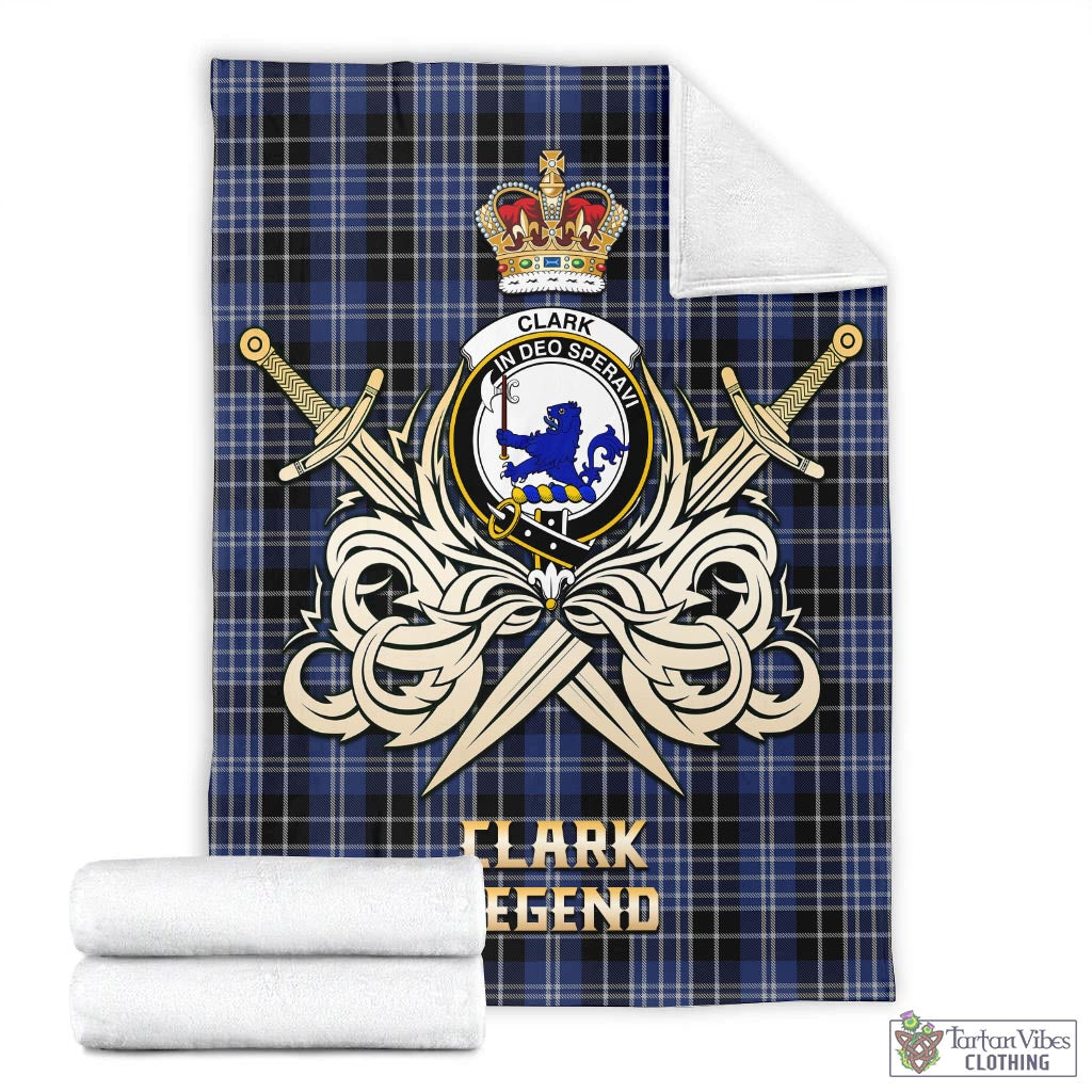 Tartan Vibes Clothing Clark (Lion) Tartan Blanket with Clan Crest and the Golden Sword of Courageous Legacy