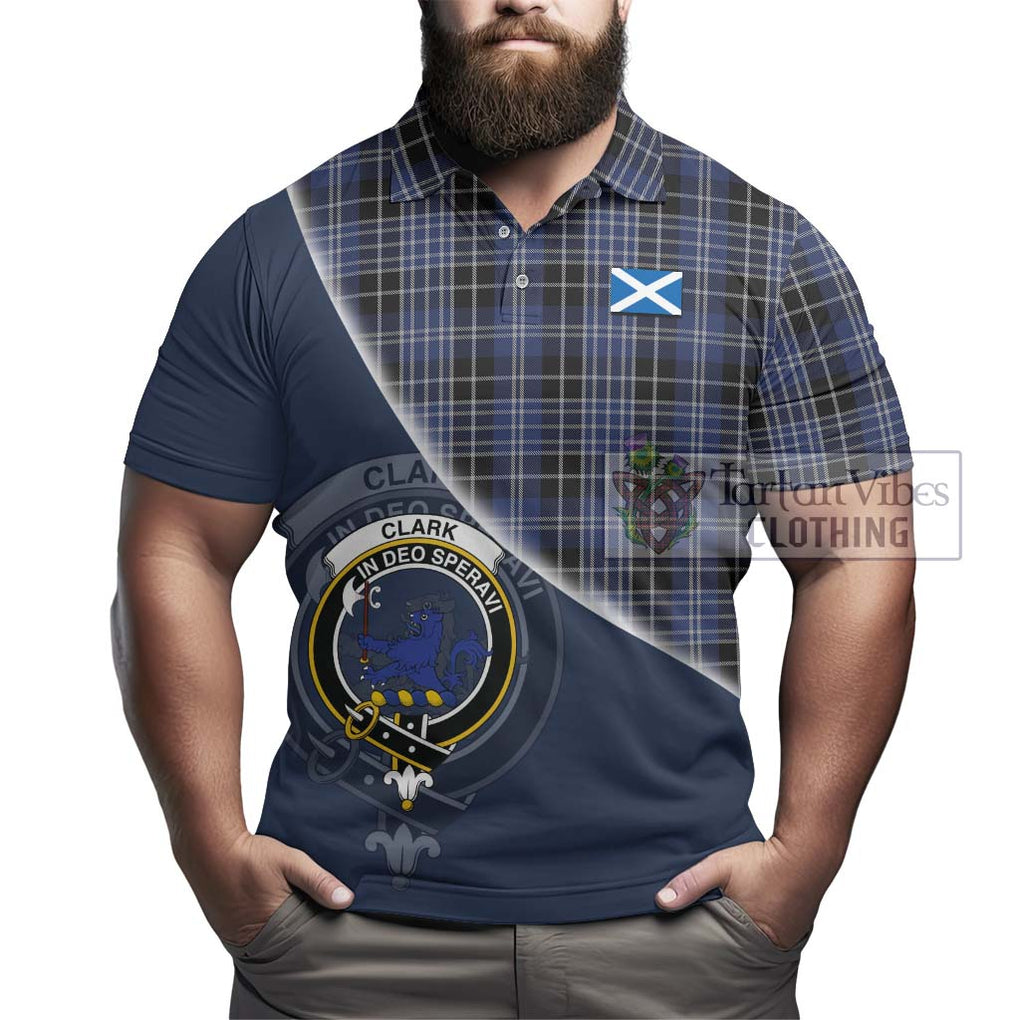 Clark (Lion) Tartan Polo Shirt with Personalised National Flag and Family Crest Half Style - Tartanvibesclothing Shop