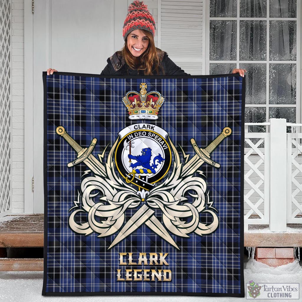 Tartan Vibes Clothing Clark (Lion) Tartan Quilt with Clan Crest and the Golden Sword of Courageous Legacy