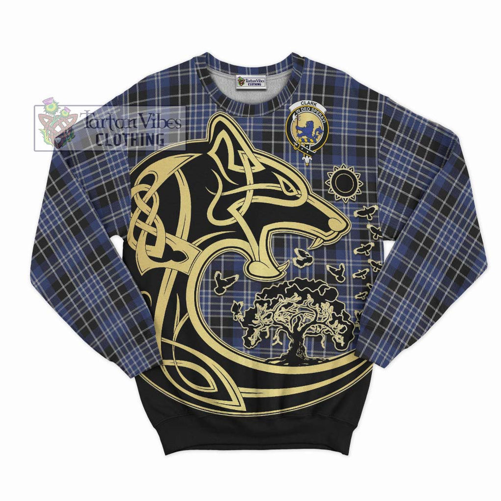 Clark (Lion) Tartan Sweatshirt with Family Crest Celtic Wolf Style - Tartan Vibes Clothing