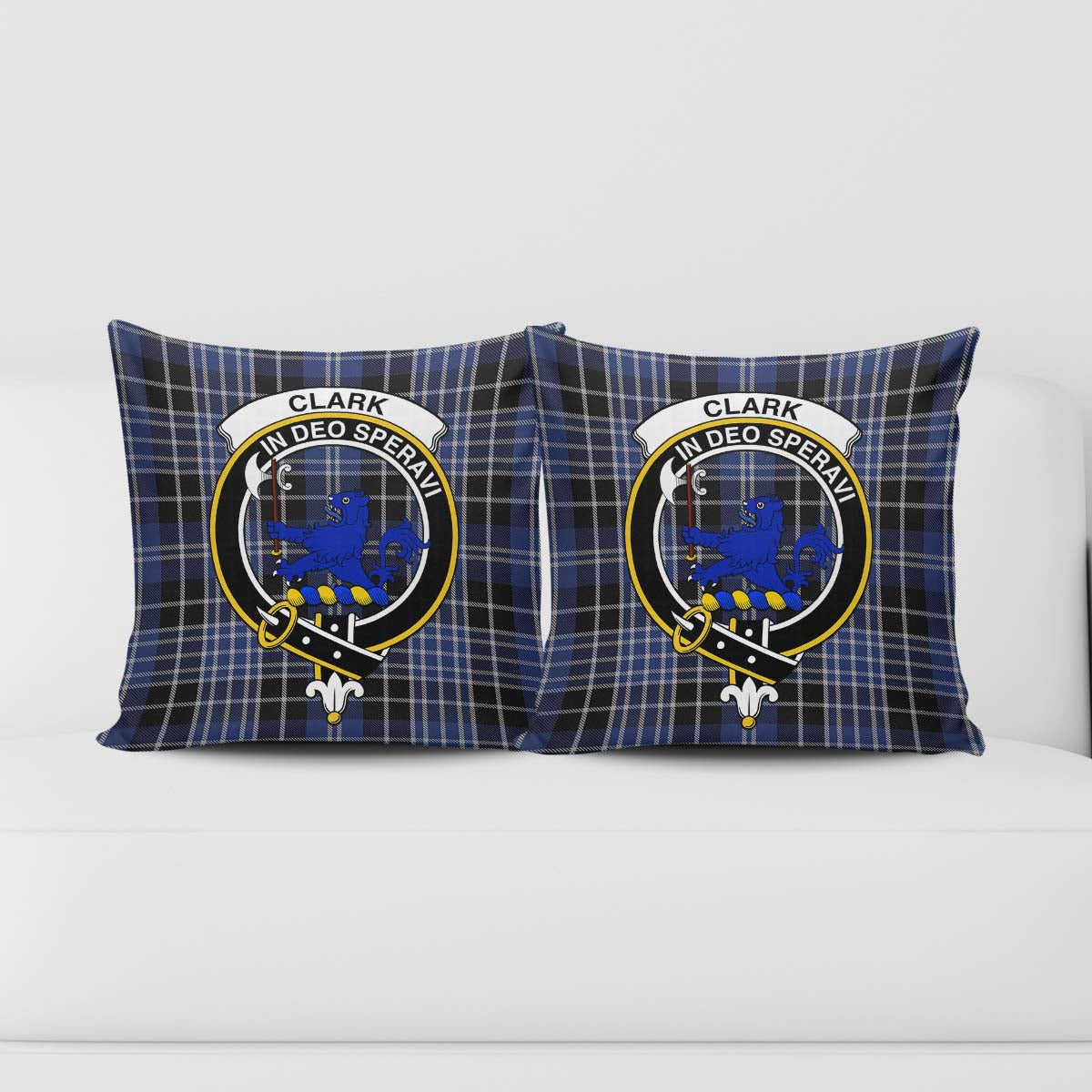 Clark (Lion) Tartan Pillow Cover with Family Crest - Tartanvibesclothing