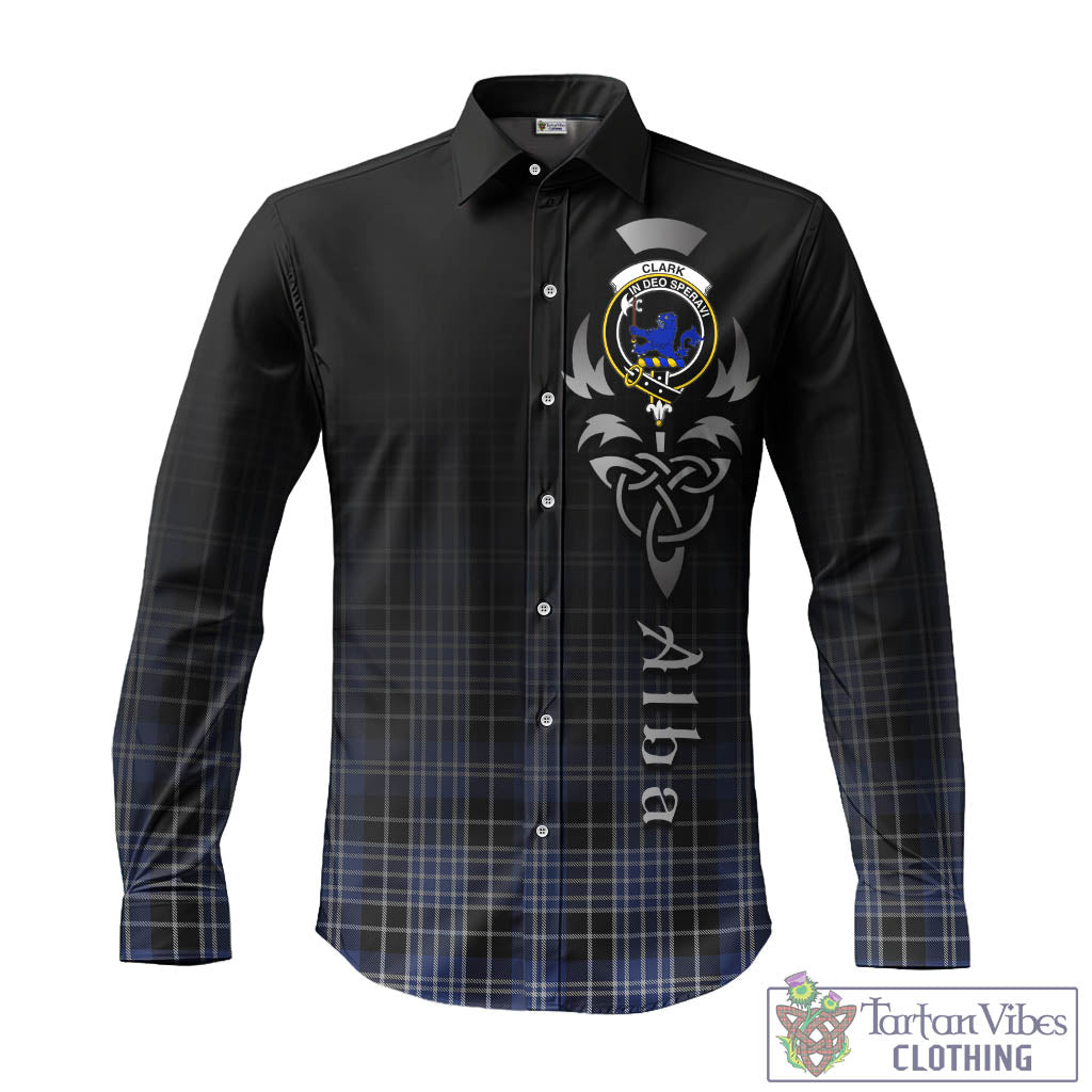 Tartan Vibes Clothing Clark (Lion) Tartan Long Sleeve Button Up Featuring Alba Gu Brath Family Crest Celtic Inspired