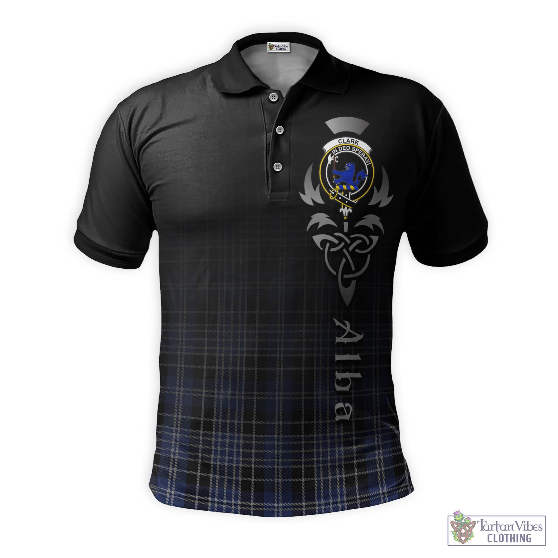 Tartan Vibes Clothing Clark (Lion) Tartan Polo Shirt Featuring Alba Gu Brath Family Crest Celtic Inspired