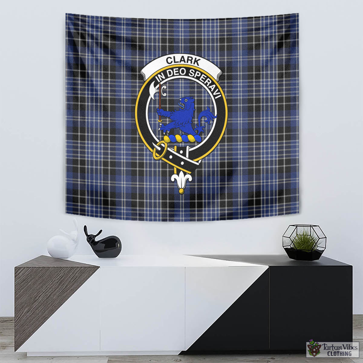 Tartan Vibes Clothing Clark (Lion) Tartan Tapestry Wall Hanging and Home Decor for Room with Family Crest