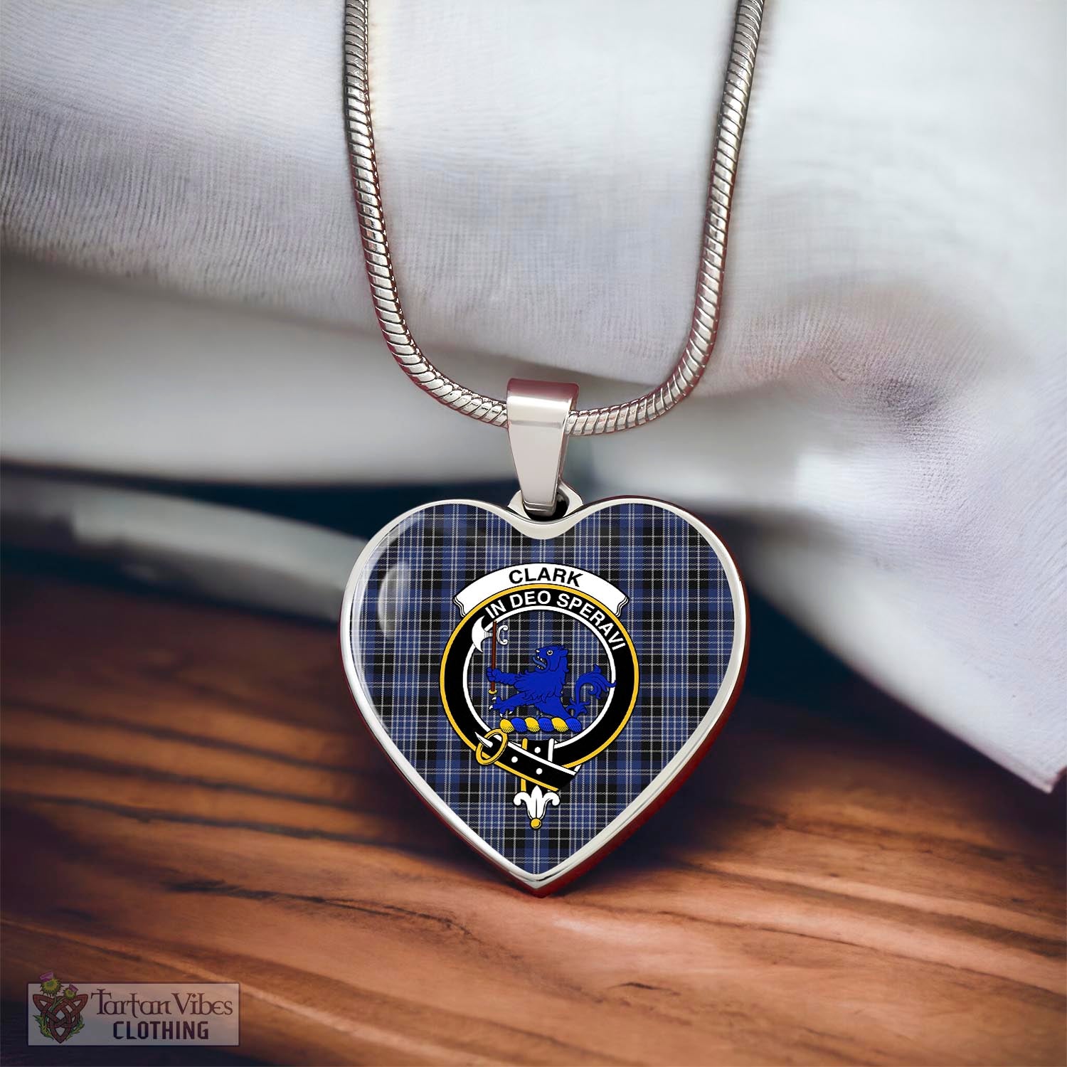 Tartan Vibes Clothing Clark (Lion) Tartan Heart Necklace with Family Crest