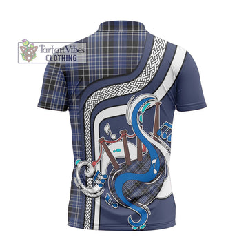 Clark (Lion) Tartan Zipper Polo Shirt with Epic Bagpipe Style