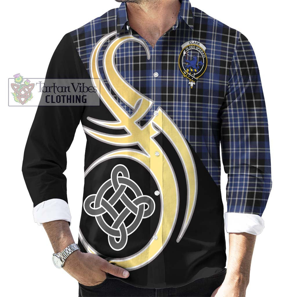 Clark (Lion) Tartan Long Sleeve Button Shirt with Family Crest and Celtic Symbol Style - Tartan Vibes Clothing