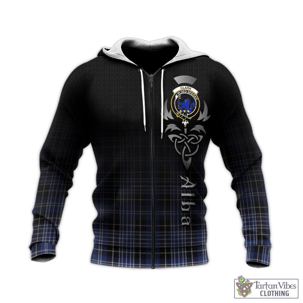 Tartan Vibes Clothing Clark (Lion) Tartan Knitted Hoodie Featuring Alba Gu Brath Family Crest Celtic Inspired