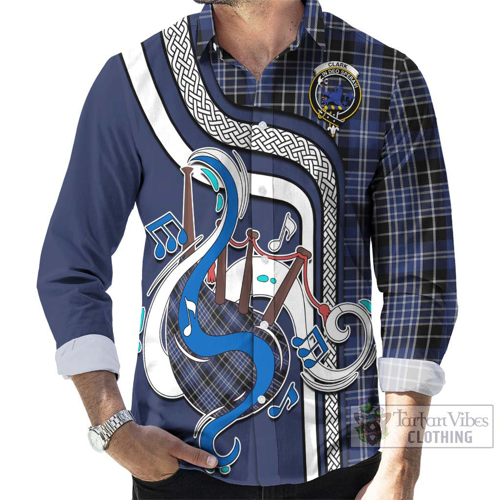 Clark (Lion) Tartan Long Sleeve Button Shirt with Epic Bagpipe Style - Tartanvibesclothing Shop