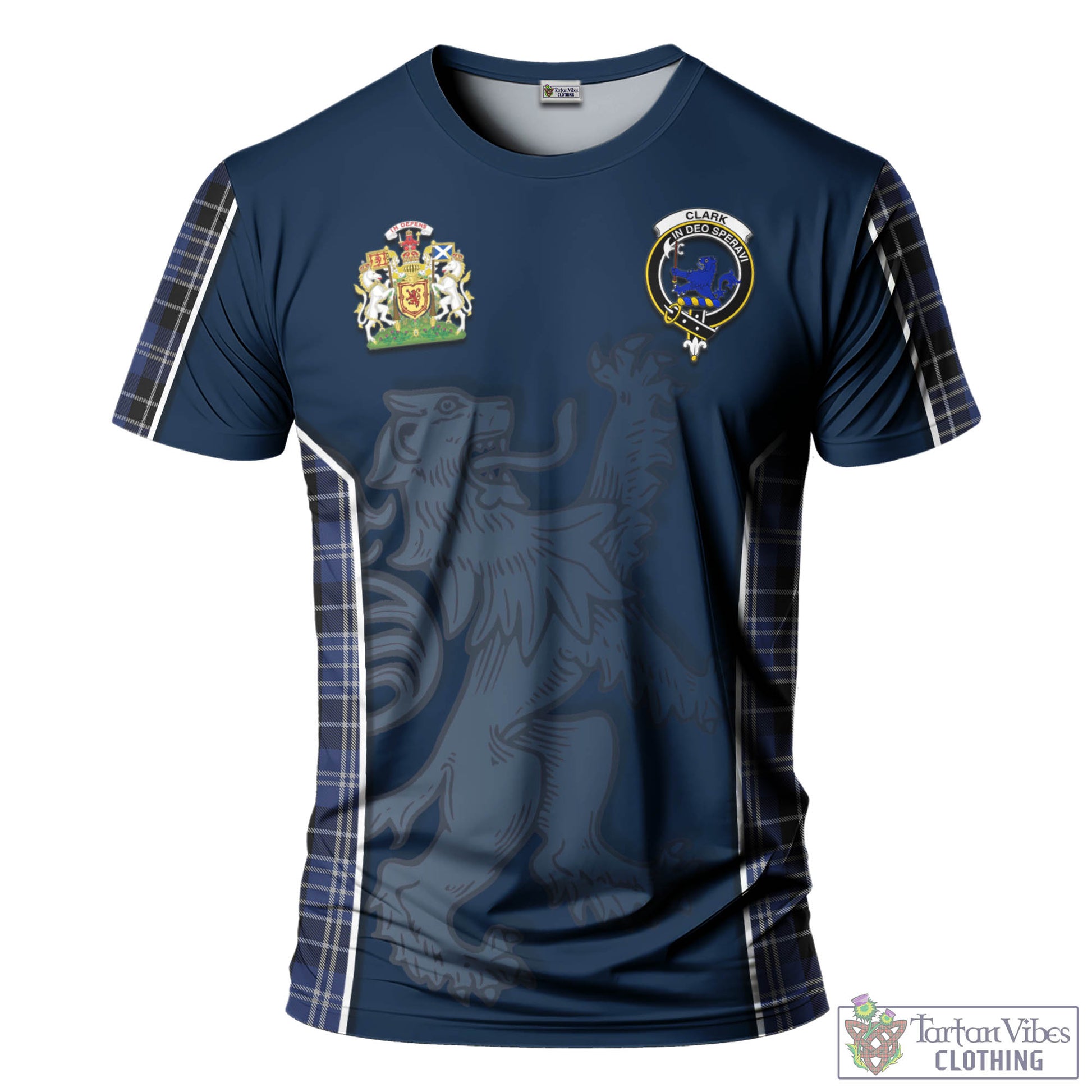 Tartan Vibes Clothing Clark (Lion) Tartan T-Shirt with Family Crest and Lion Rampant Vibes Sport Style