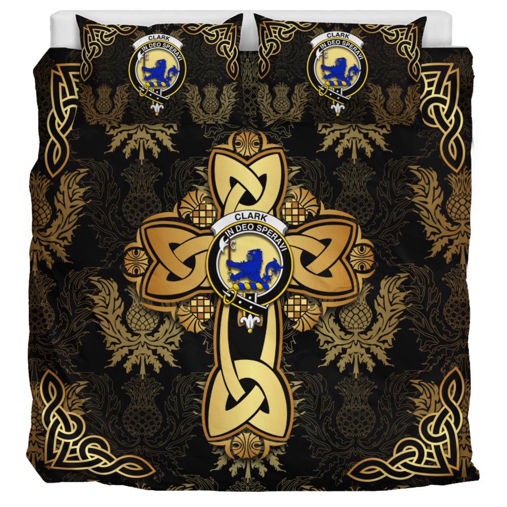 Clark (Lion) Clan Bedding Sets Gold Thistle Celtic Style - Tartanvibesclothing