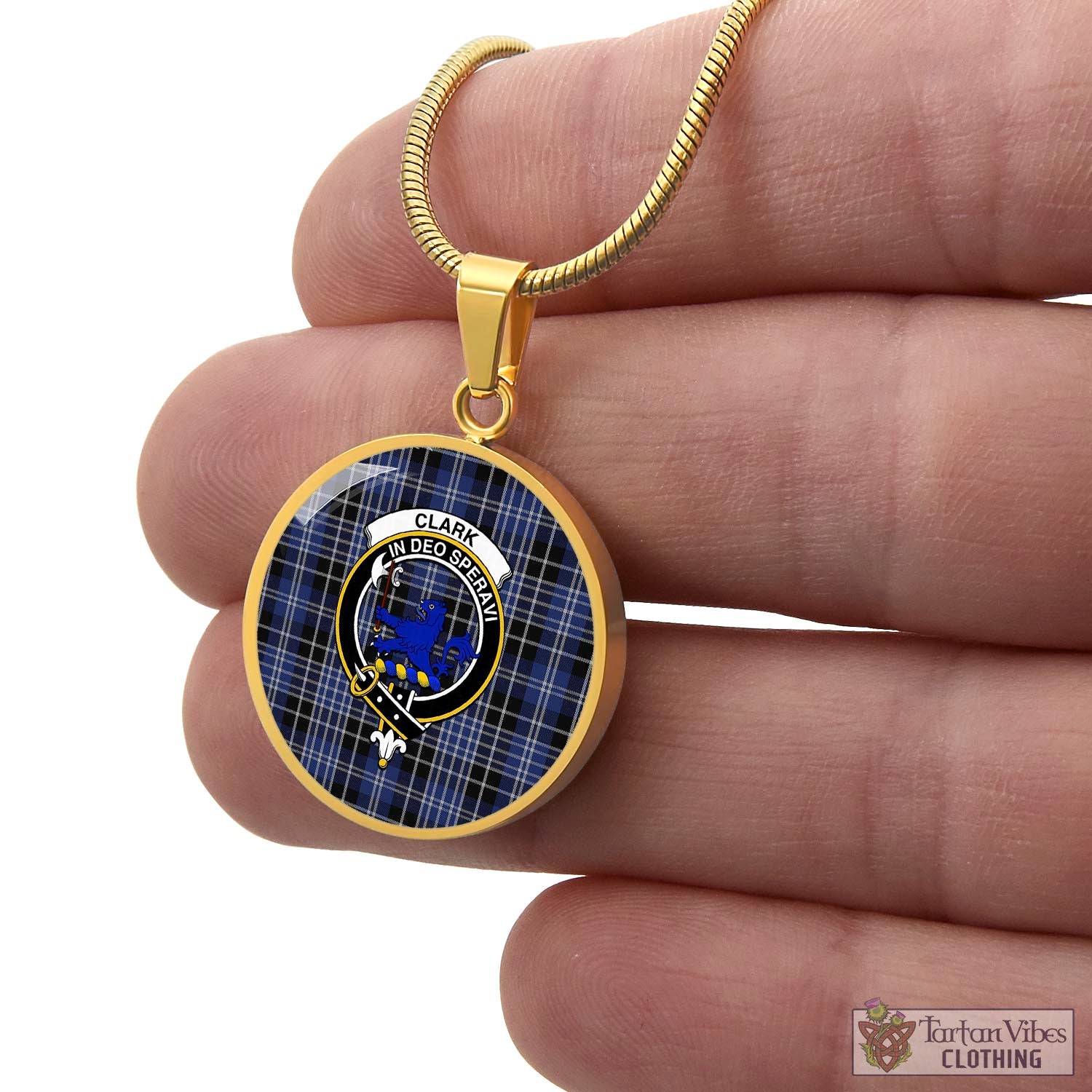 Tartan Vibes Clothing Clark (Lion) Tartan Circle Necklace with Family Crest