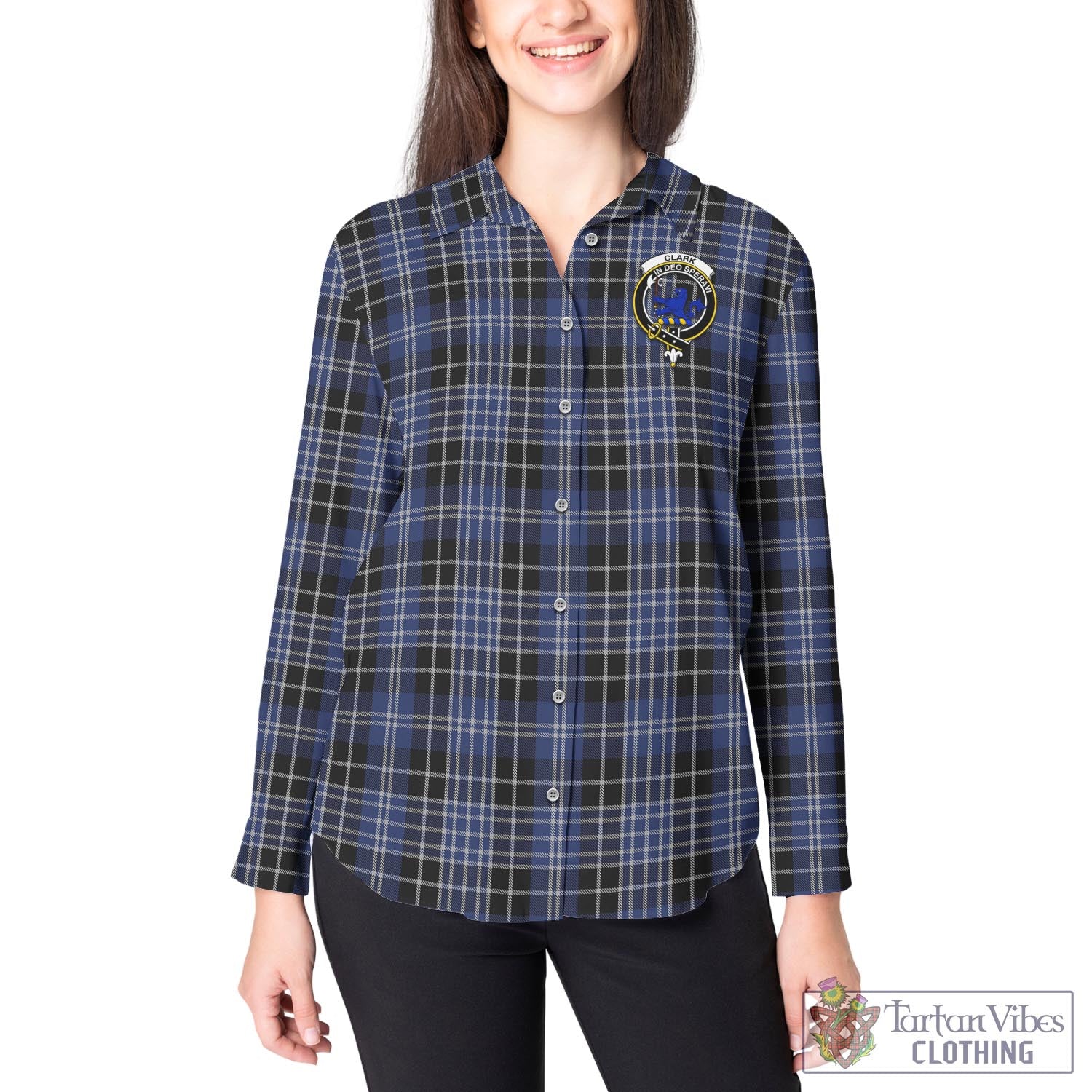 Tartan Vibes Clothing Clark (Lion) Tartan Womens Casual Shirt with Family Crest