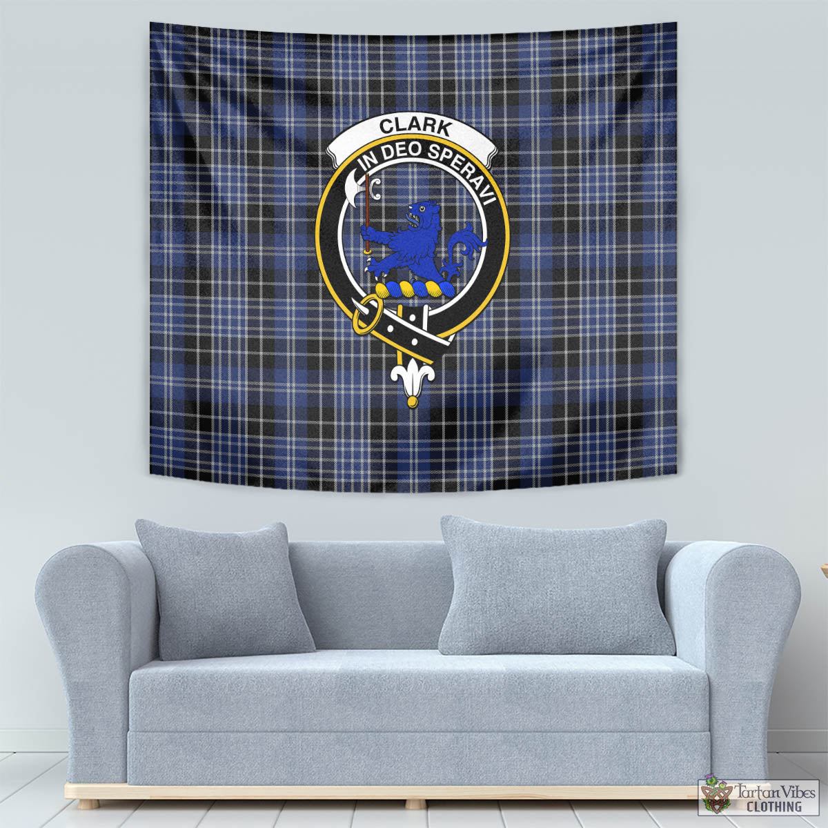 Tartan Vibes Clothing Clark (Lion) Tartan Tapestry Wall Hanging and Home Decor for Room with Family Crest