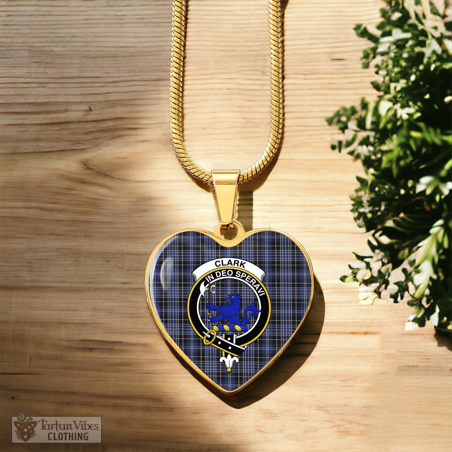 Tartan Vibes Clothing Clark (Lion) Tartan Heart Necklace with Family Crest