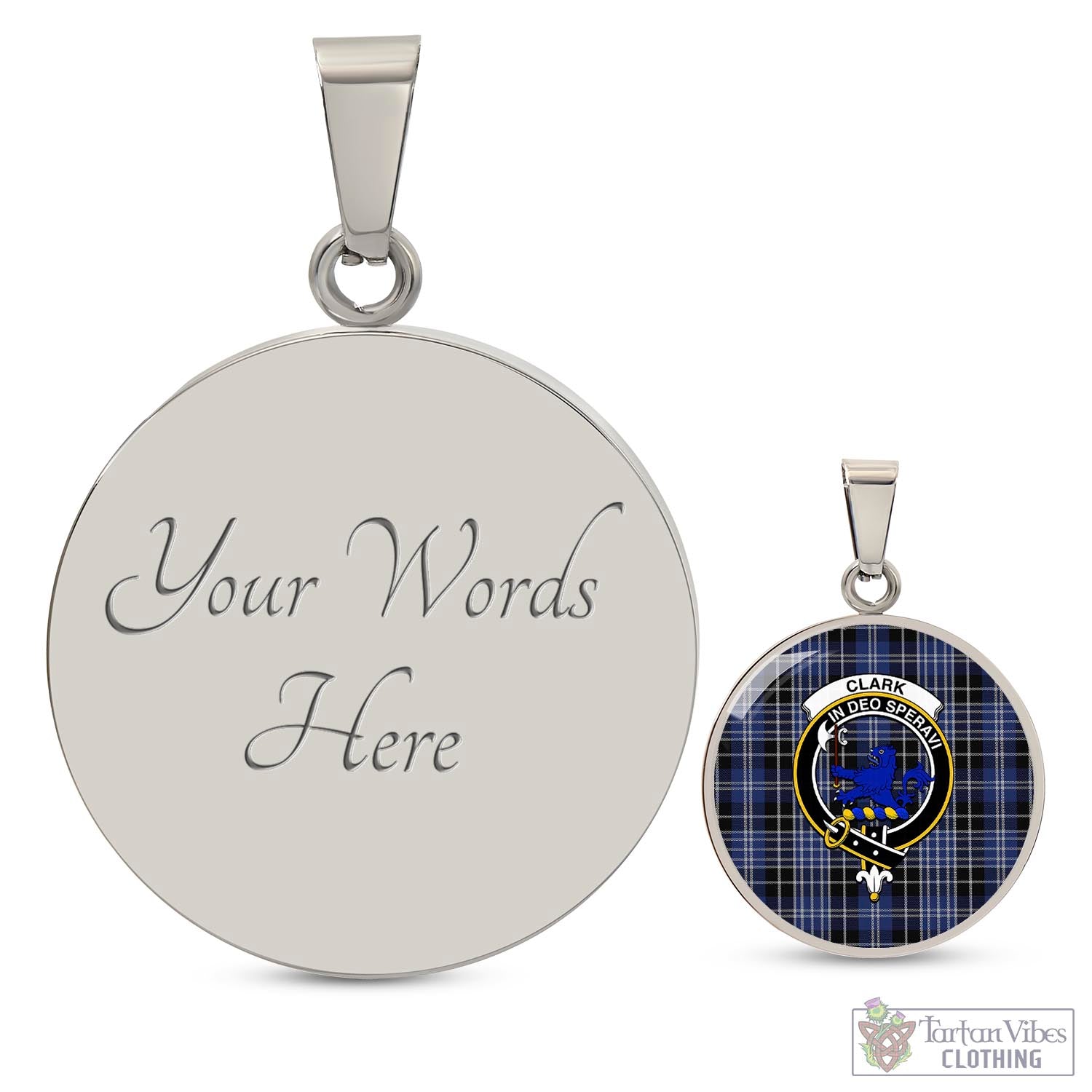 Tartan Vibes Clothing Clark (Lion) Tartan Circle Necklace with Family Crest