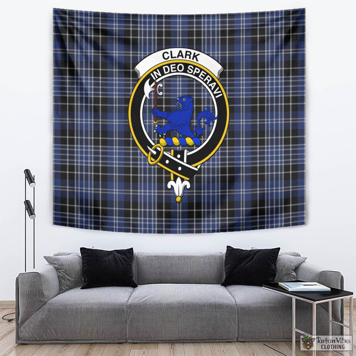 Tartan Vibes Clothing Clark (Lion) Tartan Tapestry Wall Hanging and Home Decor for Room with Family Crest