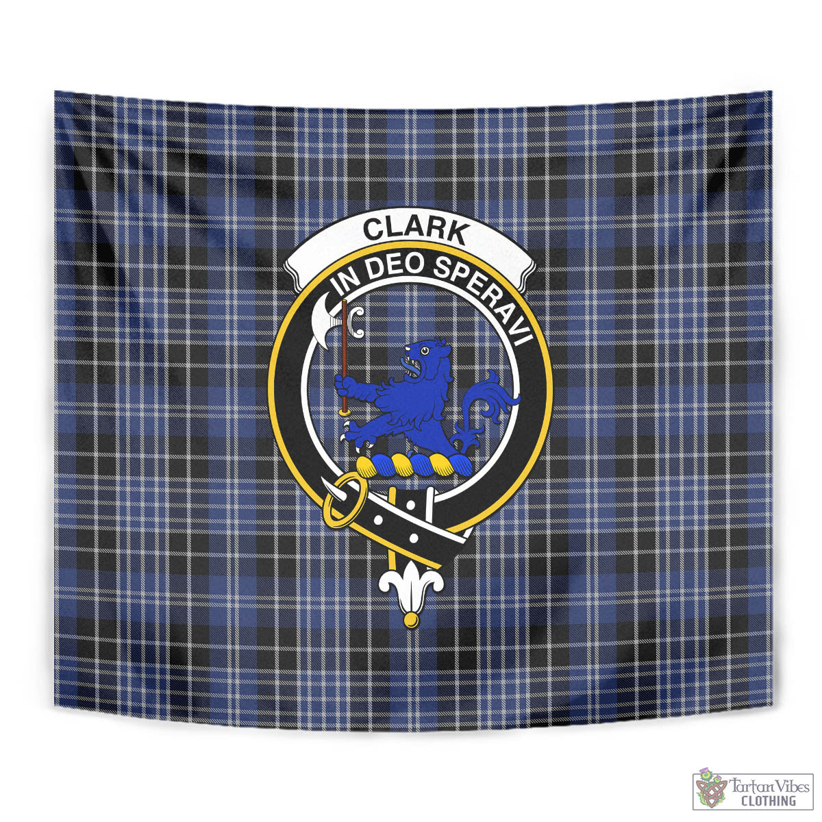 Tartan Vibes Clothing Clark (Lion) Tartan Tapestry Wall Hanging and Home Decor for Room with Family Crest