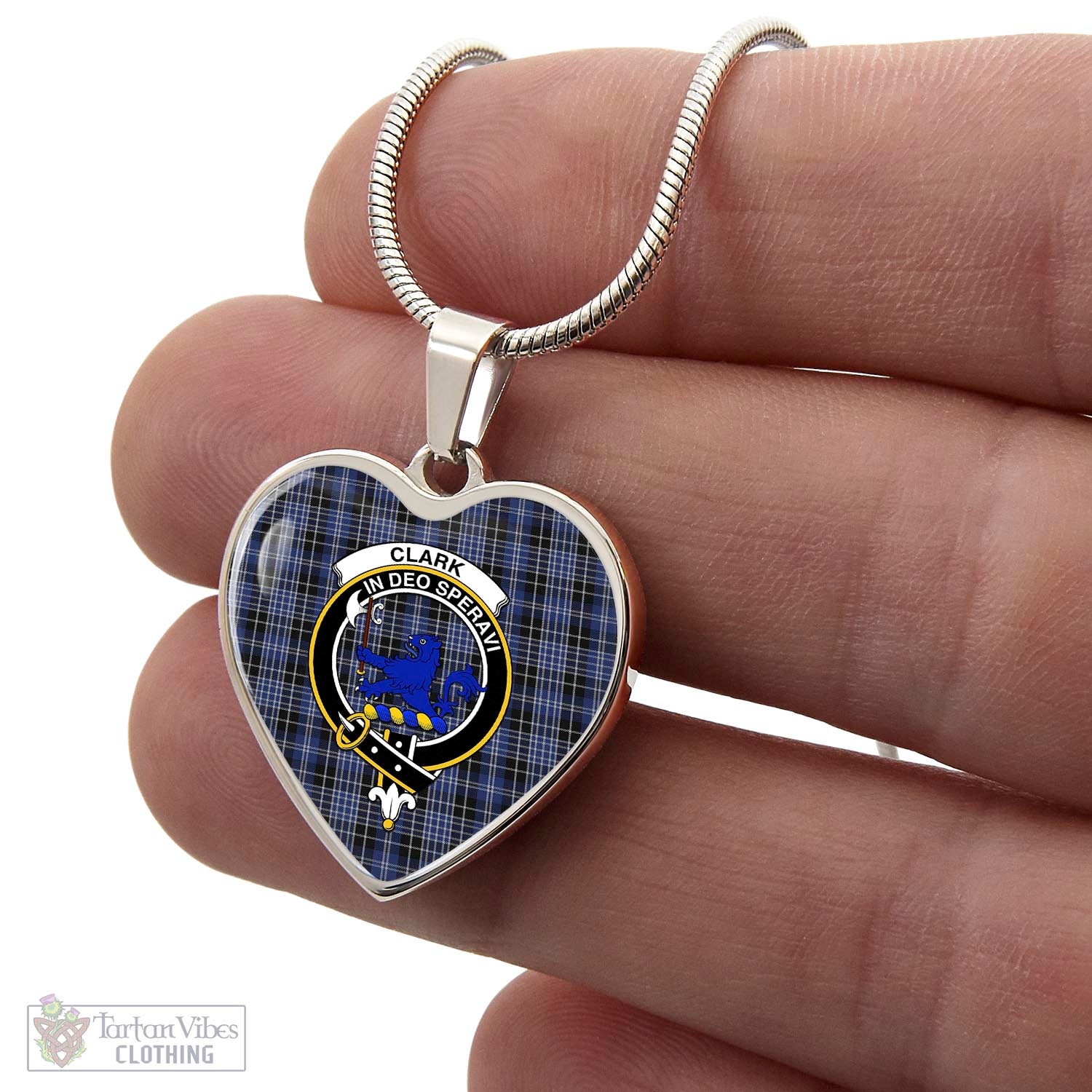 Tartan Vibes Clothing Clark (Lion) Tartan Heart Necklace with Family Crest