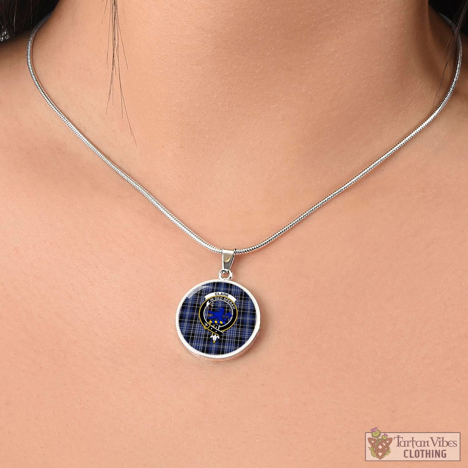 Tartan Vibes Clothing Clark (Lion) Tartan Circle Necklace with Family Crest